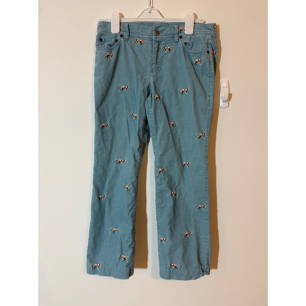 J.Crew Blue Corduroy Embroidered Pointer Dog Bootcut Pants 8 Petite